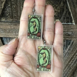 “The World” Tarot Card Handmade Drop Earrings